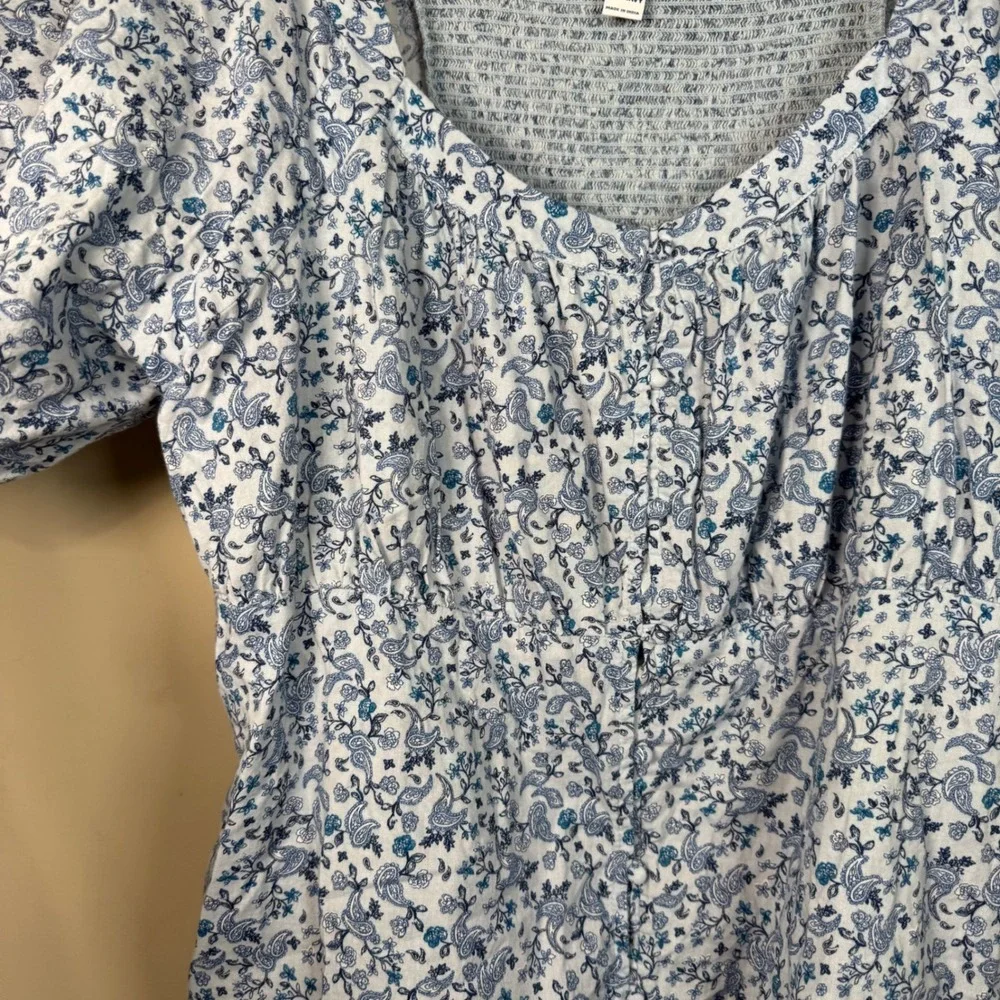 Old Navy Blue Floral Puff Sleeve Blouse 2X Cottagecore Praire Vintage Americana